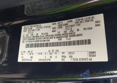 2015 Ford F-150 Xlt z USA, uszkodzony, nr VIN 1FTEW1C85FKD08158